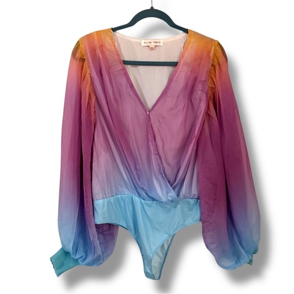 Flying Tomato Pastel Rainbow Long Sleeve V-Neck Bodysuit Women’s Size Large - Picture 2 of 15
